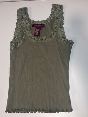 Jones Wear Jeans Green Lace Trim Ribbed Tank Top Small RN 54050